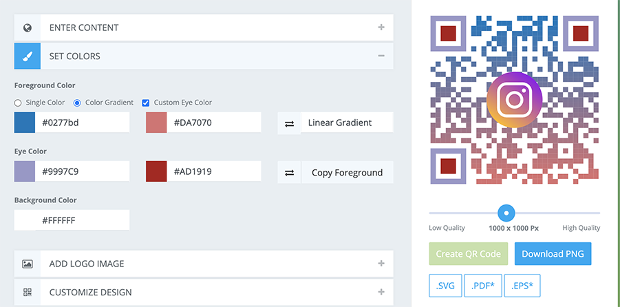 QR Code generator with color and logo options