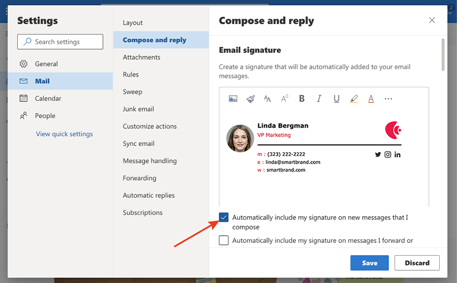 Change Outlook signature step 5 Change Outlook signature step 5
