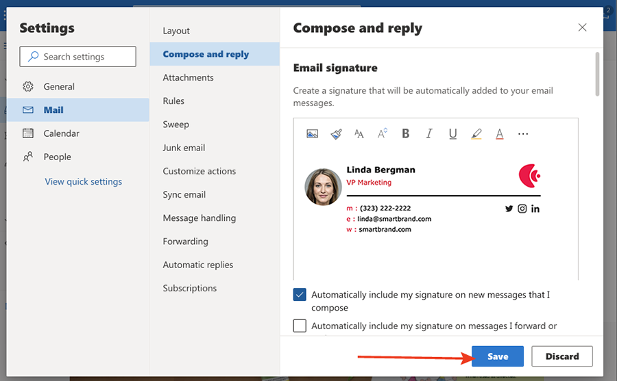 Change Outlook signature step 6 Change Outlook signature step 6