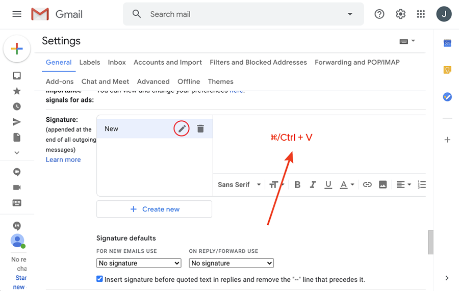 Gmail signature step 4
