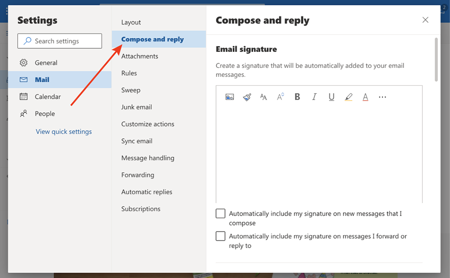 Change Outlook signature step 3