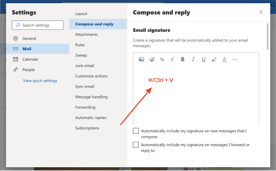 Change Outlook signature step 4