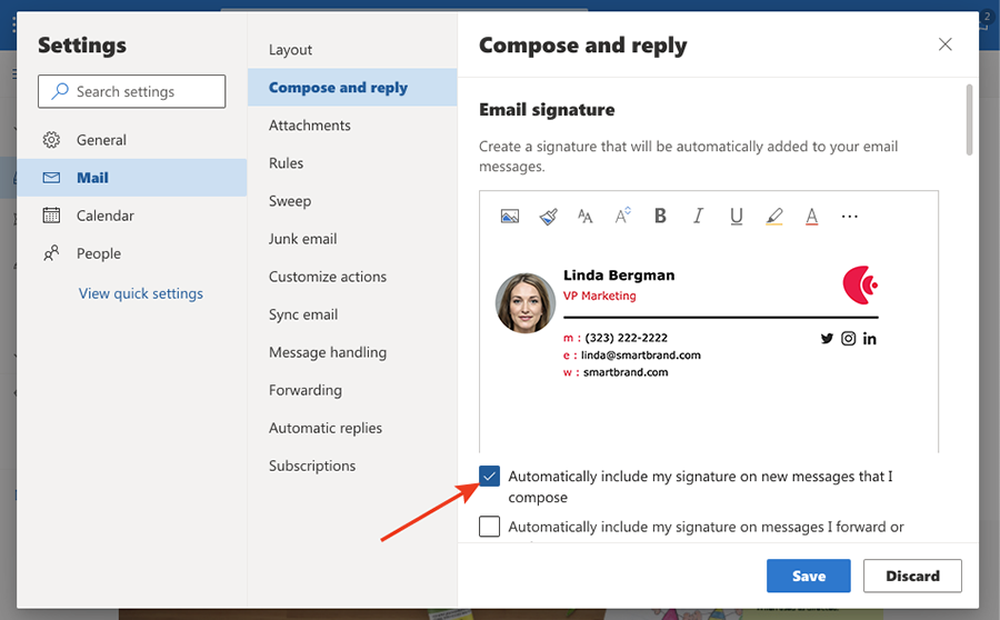 Change Outlook signature step 5