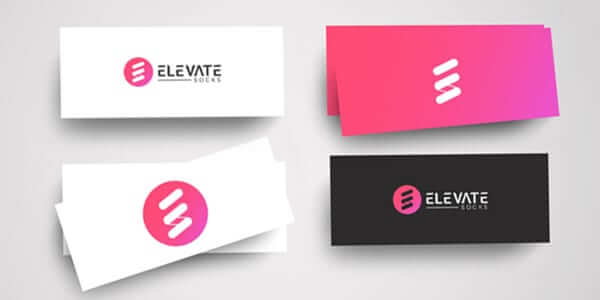 a set of four business cards with different logos.