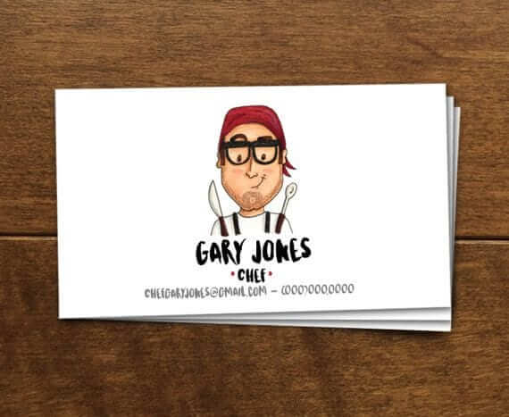 a business card with an image of a man wearing glasses.