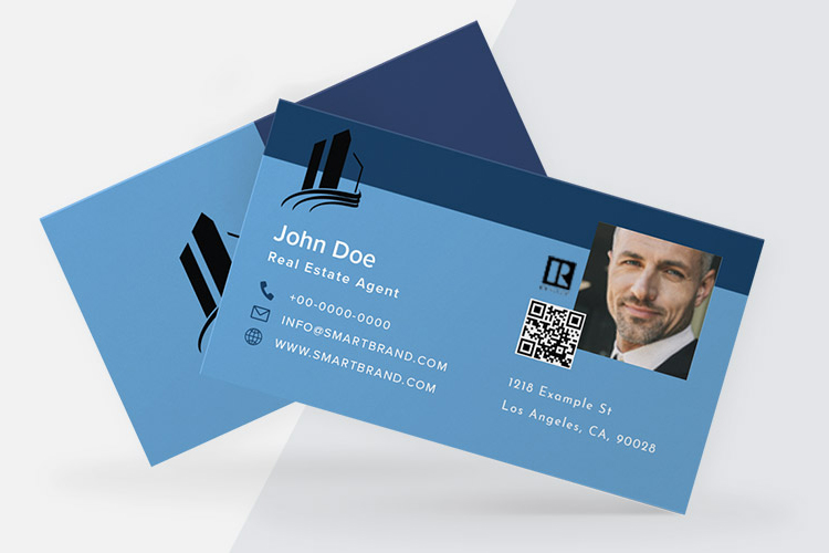 QR Code on a blue business card