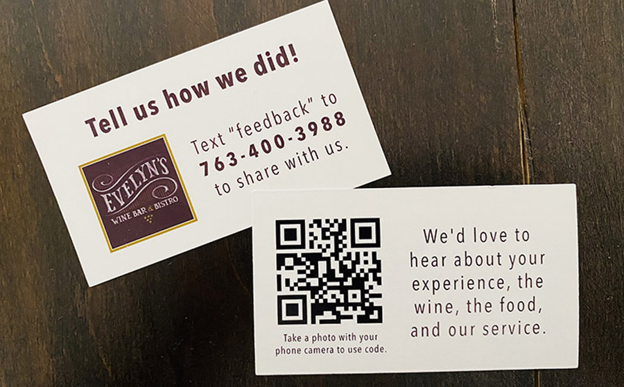 Restaurant business card with QR Code leave review